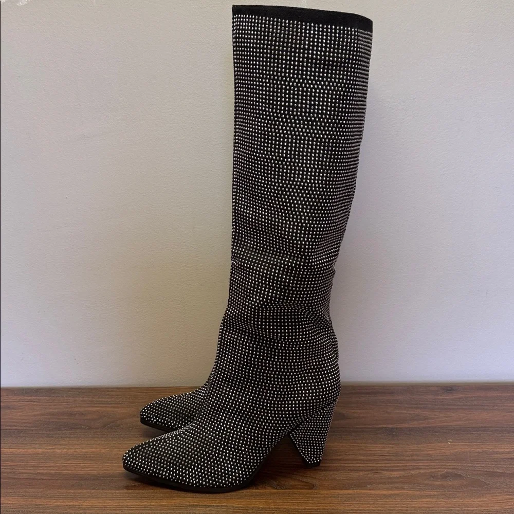 Ashro Black and Silver Textured Over The Knee Boot